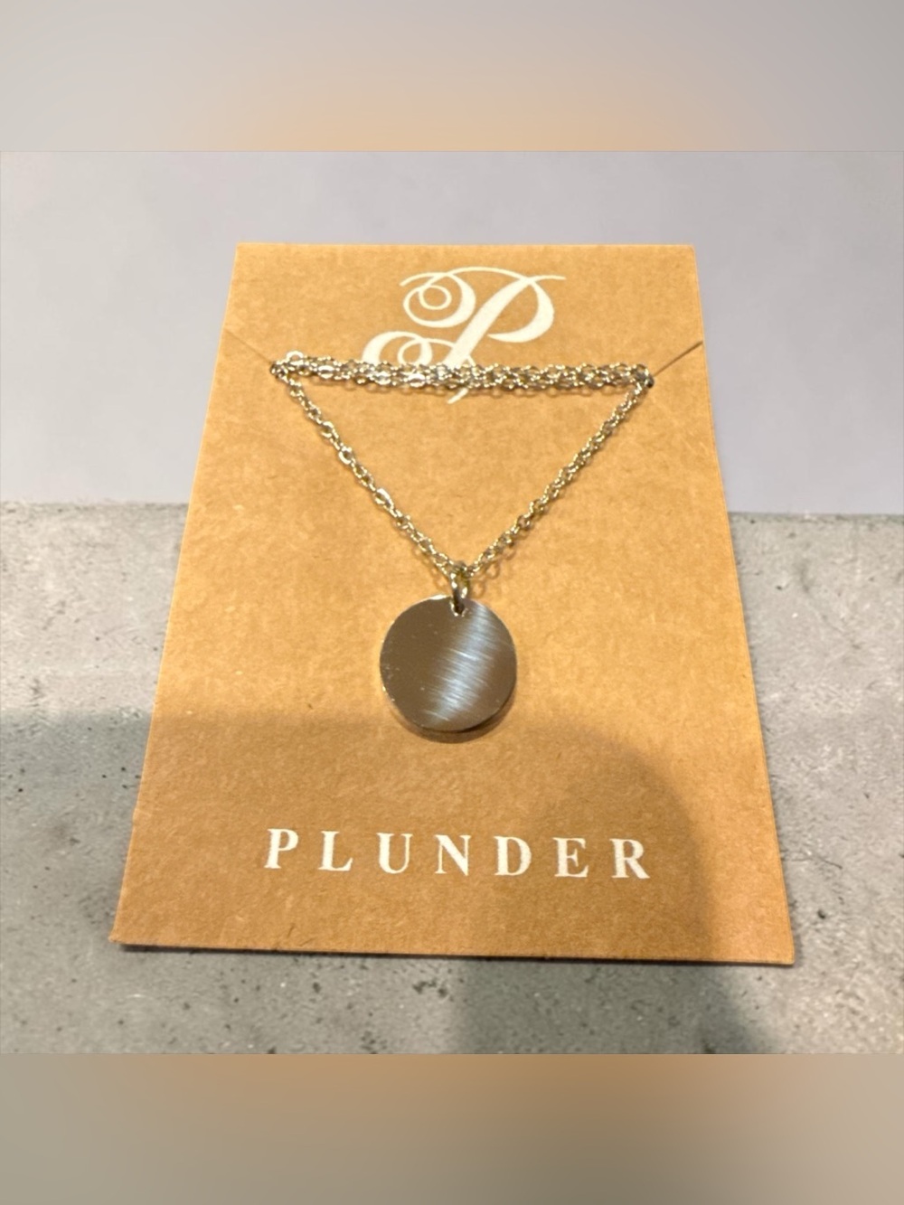 Plunder Silver Round Disc Pendant Necklace